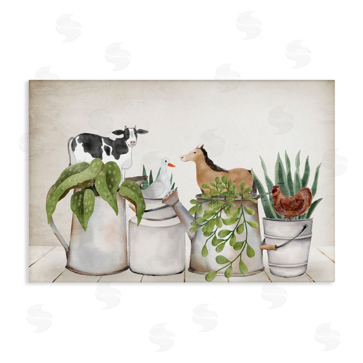 Tin Farm Animal Plants Canvas Wall Art, Home Decor by Kim Allen