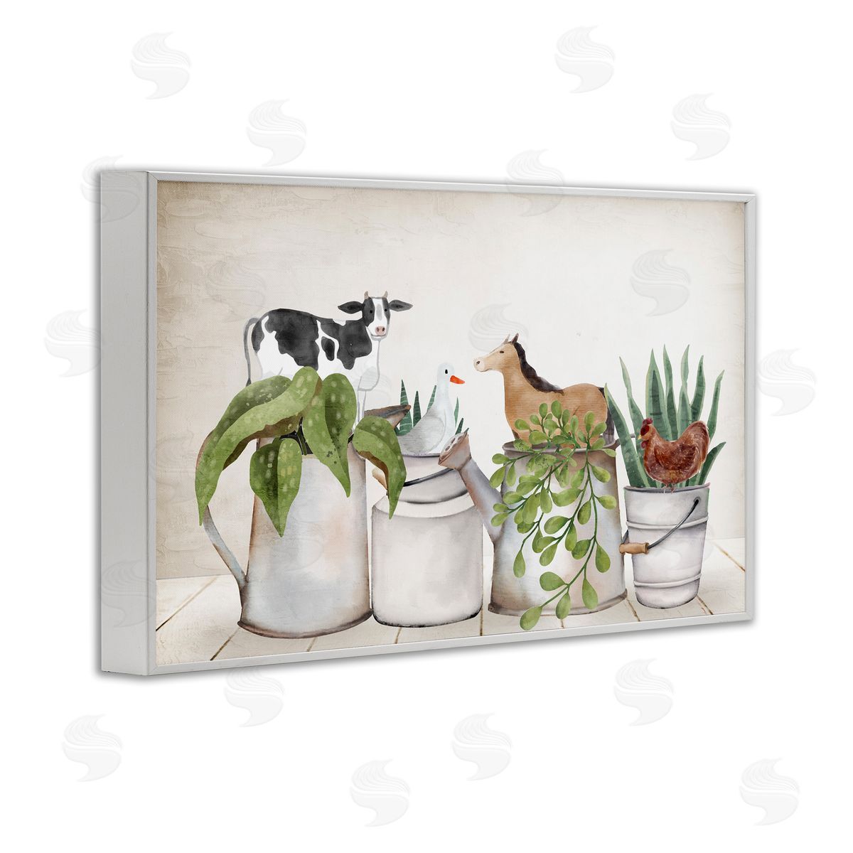 Tin Farm Animal Plants White Frame Print Wall Art, Home Decor by Kim Allen
