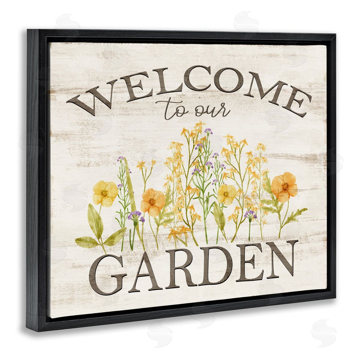 Welcome To Our Garden Black Floating Frame Canvas Wall Art, Home Decor by Kim Allen