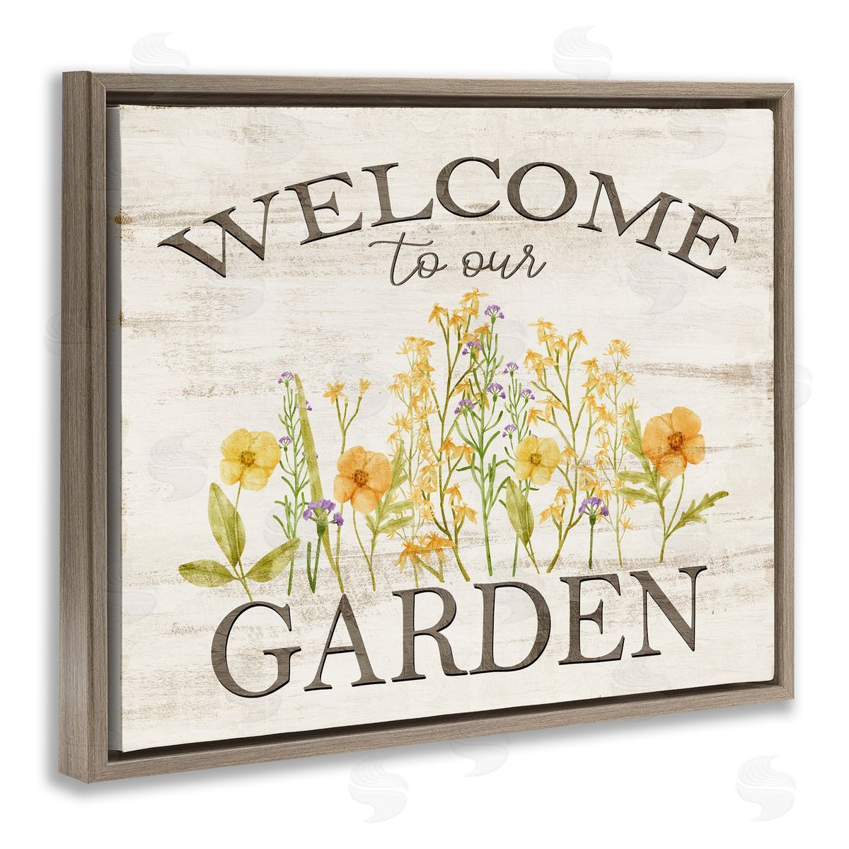 Welcome To Our Garden Brown Floating Frame Canvas Wall Art, Home Decor by Kim Allen