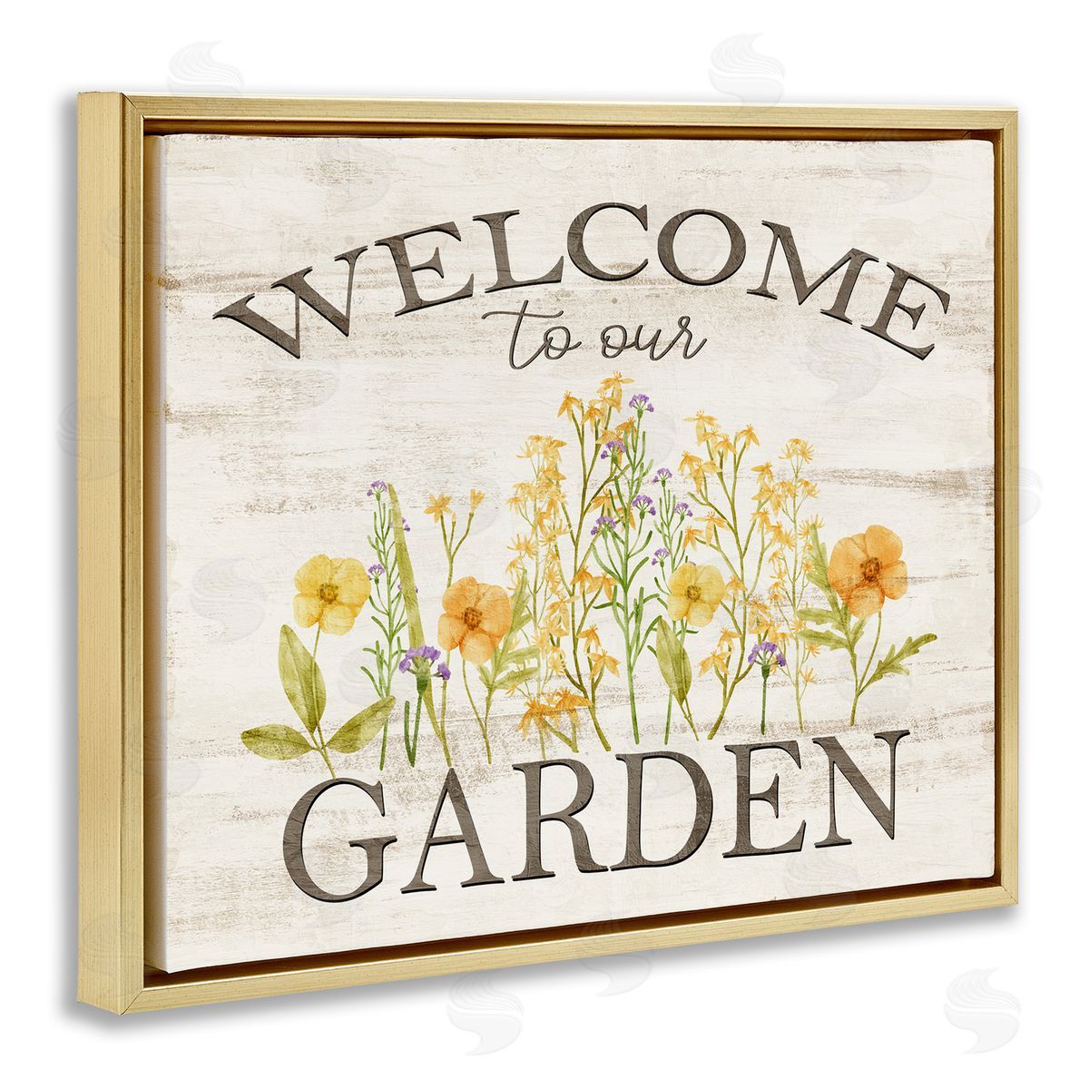 Welcome To Our Garden Gold Floating Frame Canvas Wall Art, Home Decor by Kim Allen