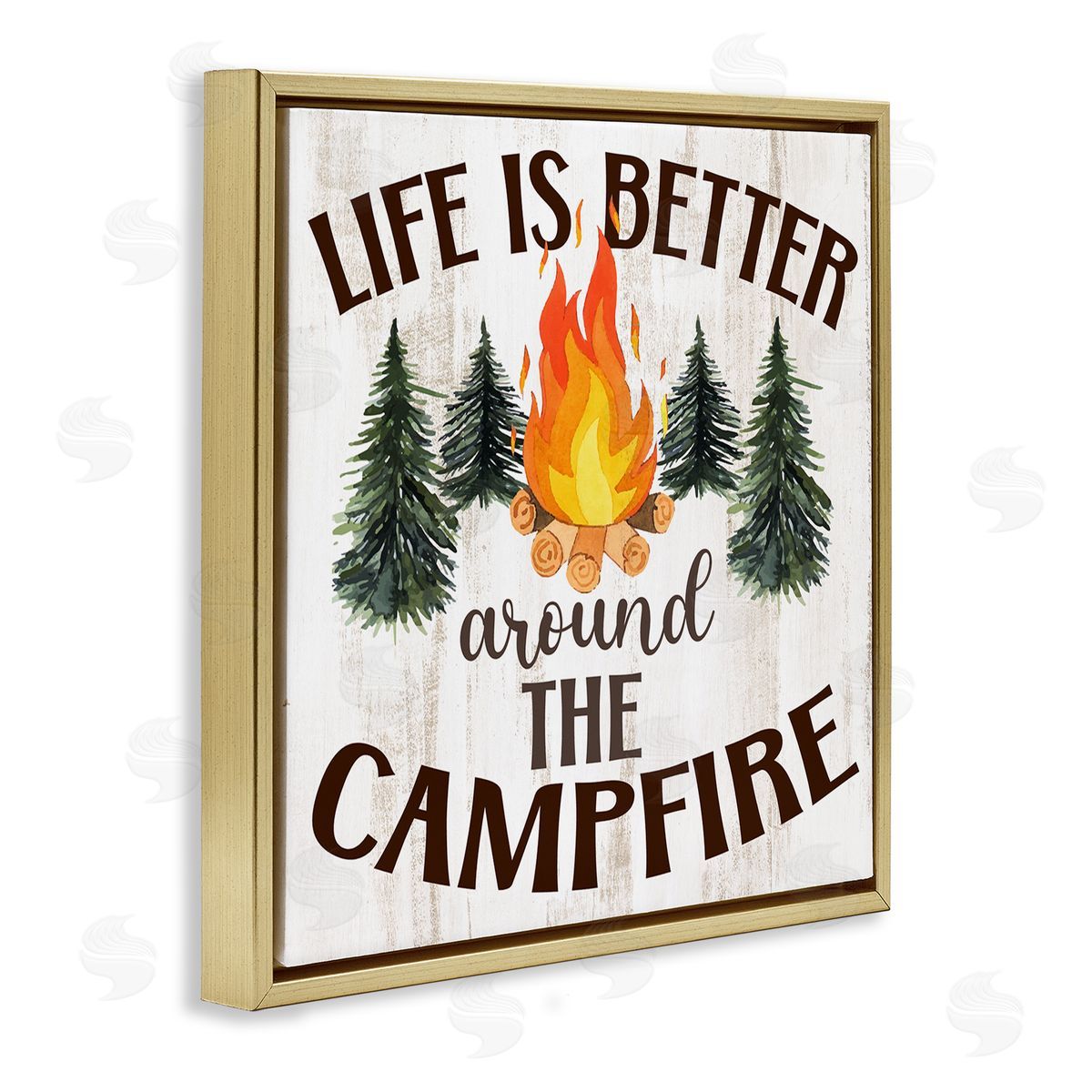 Rustic Campfire Phrase Gold Floating Frame Canvas Wall Art, Home Decor by Kim Allen