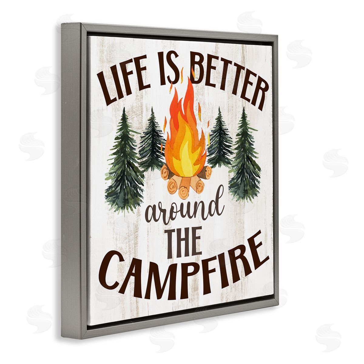 Rustic Campfire Phrase Grey Floating Frame Canvas Wall Art, Home Decor by Kim Allen