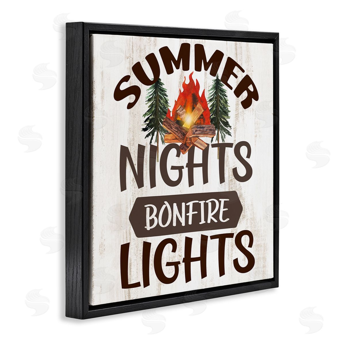 Summer Nights Phrase Black Floating Frame Canvas Wall Art, Home Decor by Kim Allen