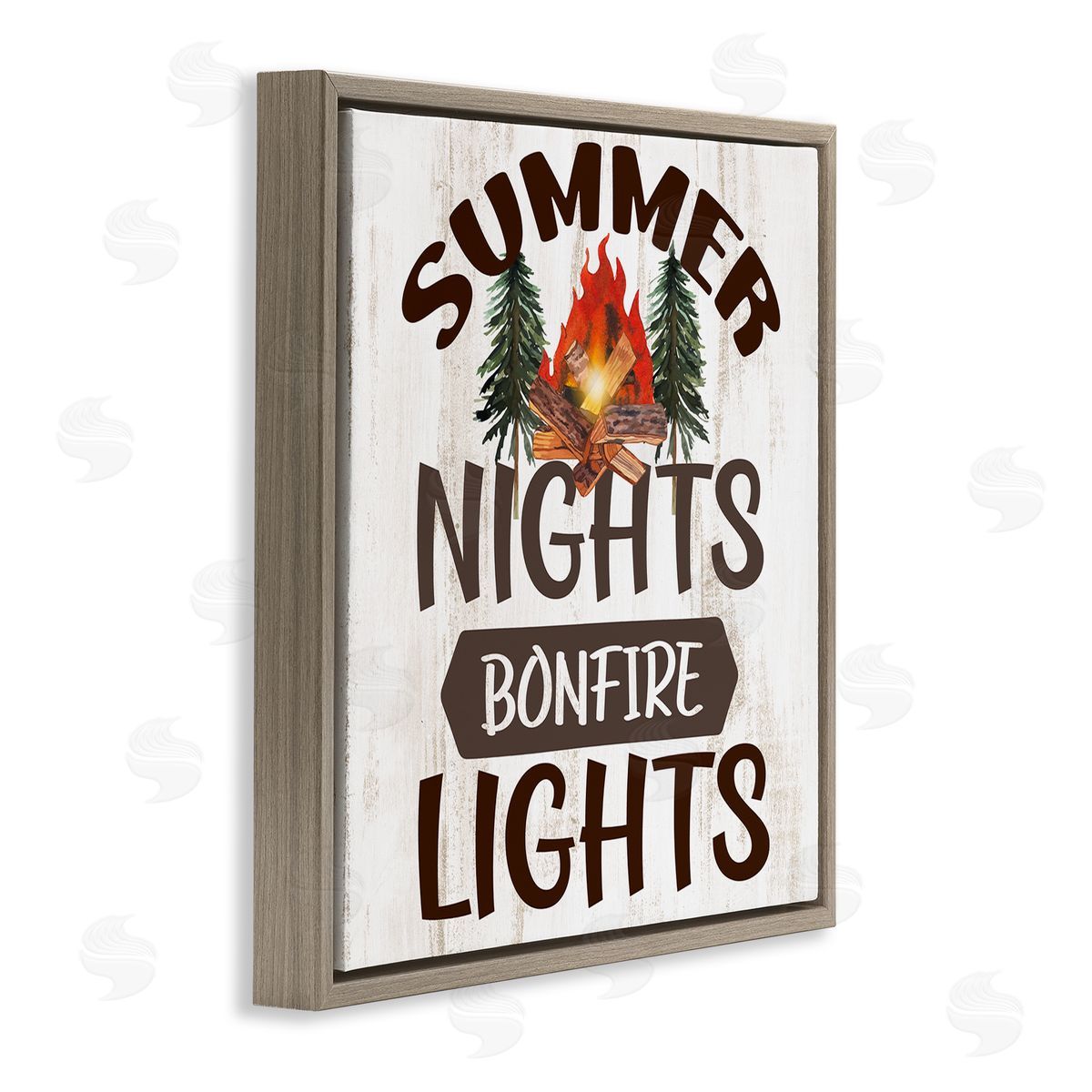 Summer Nights Phrase Brown Floating Frame Canvas Wall Art, Home Decor by Kim Allen