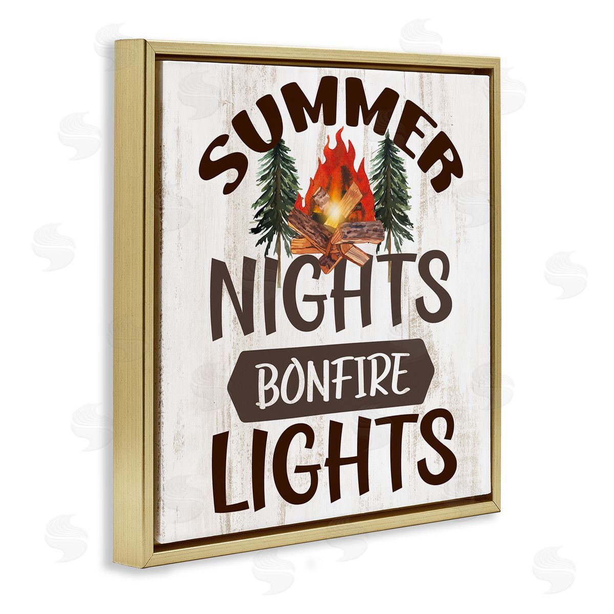 Summer Nights Phrase Gold Floating Frame Canvas Wall Art, Home Decor by Kim Allen