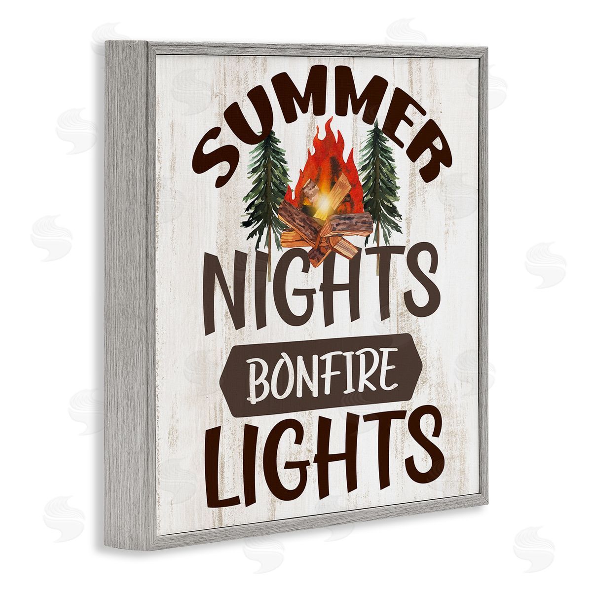 Summer Nights Phrase Grey Frame Print Wall Art, Home Decor by Kim Allen