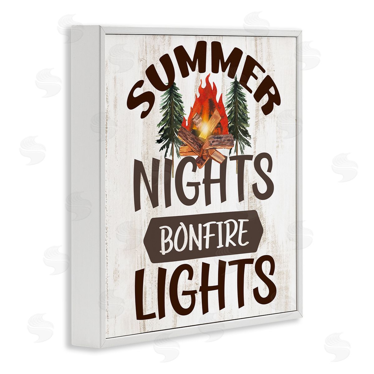 Summer Nights Phrase White Frame Print Wall Art, Home Decor by Kim Allen