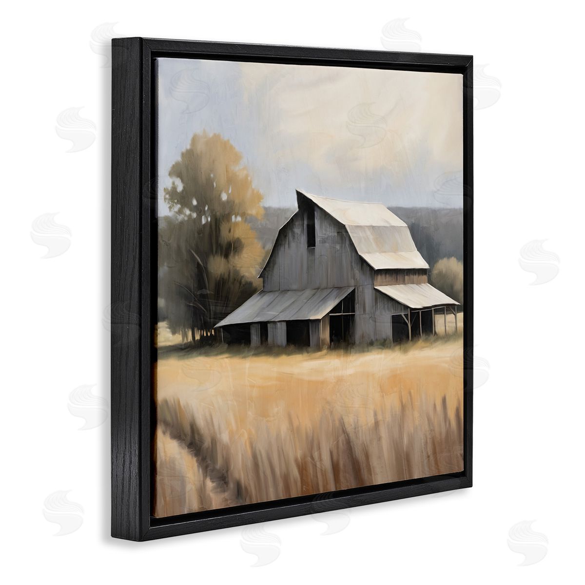 Peaceful Barn in Field Black Floating Frame Canvas Wall Art, Home Decor by Kim Allen