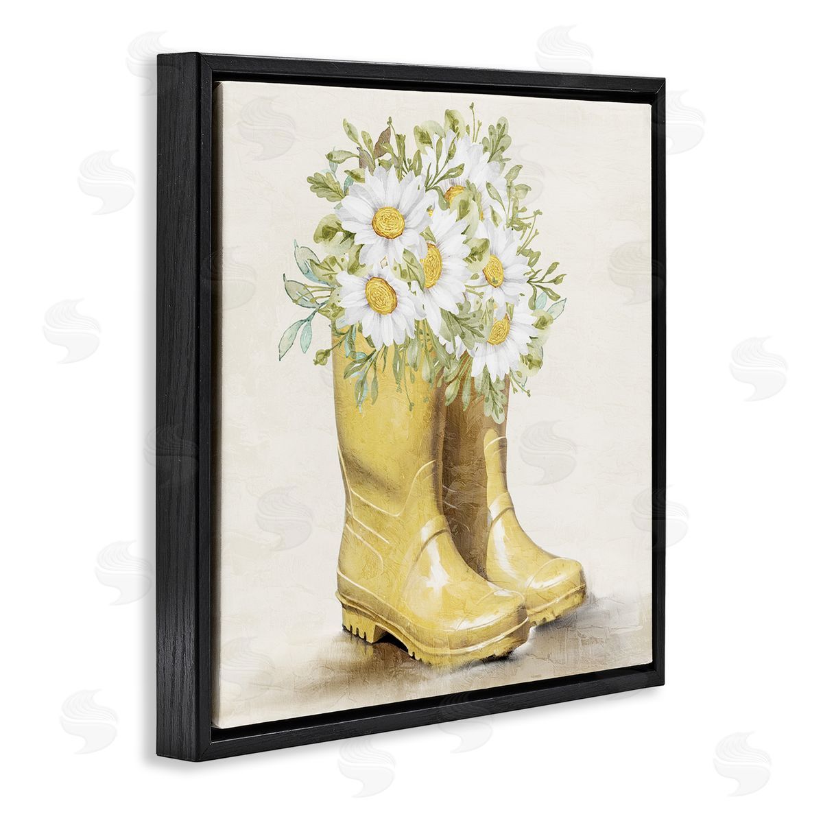 Sunny Garden Boots Black Floating Frame Canvas Wall Art, Home Decor by Kim Allen