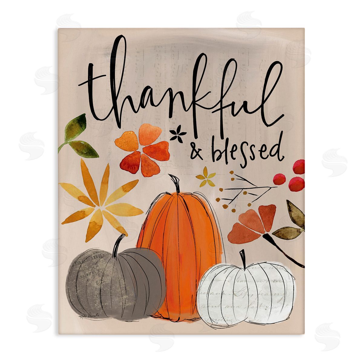 Thankful and Blessed Pumpkins Canvas Wall Art, Home Decor by Katie Doucette