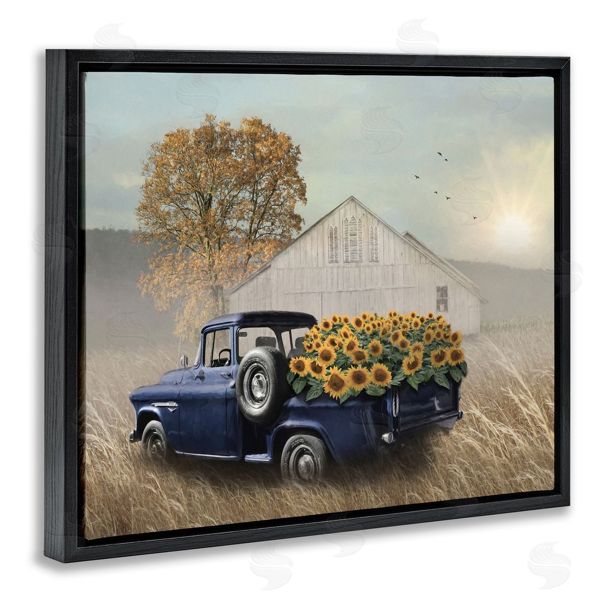 Sunflower Filled Truck Black Floating Frame Canvas Wall Art, Home Decor by Lori Deiter