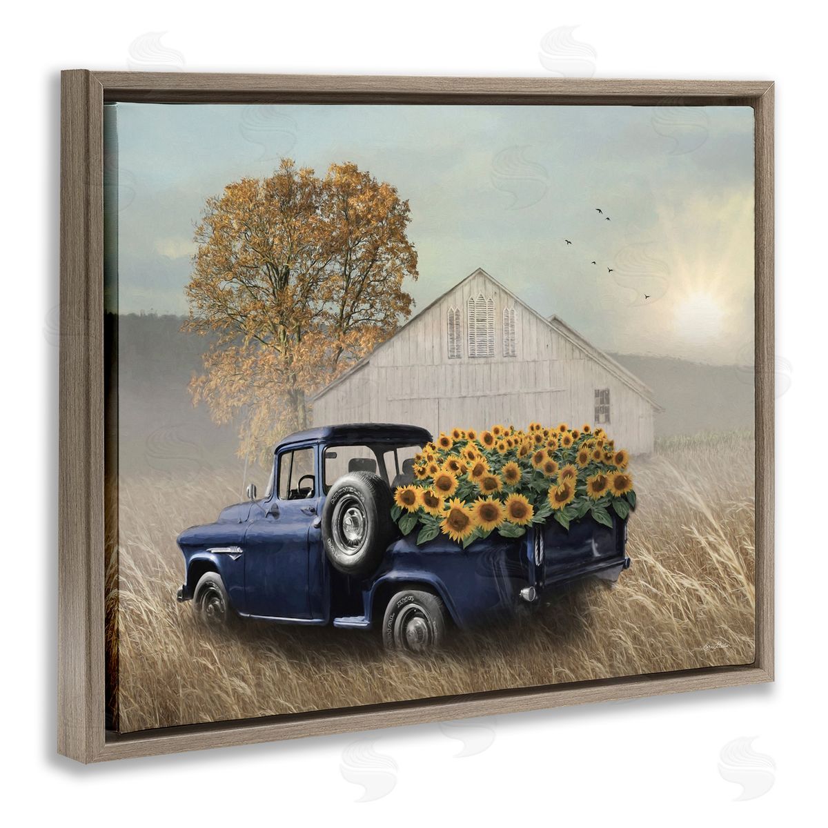 Sunflower Filled Truck Brown Floating Frame Canvas Wall Art, Home Decor by Lori Deiter