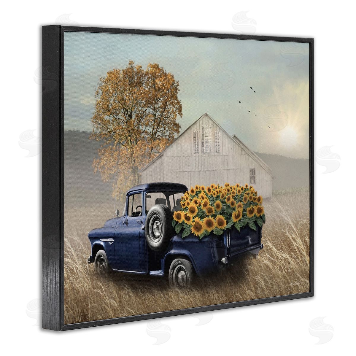 Sunflower Filled Truck Black Frame Print Wall Art, Home Decor by Lori Deiter