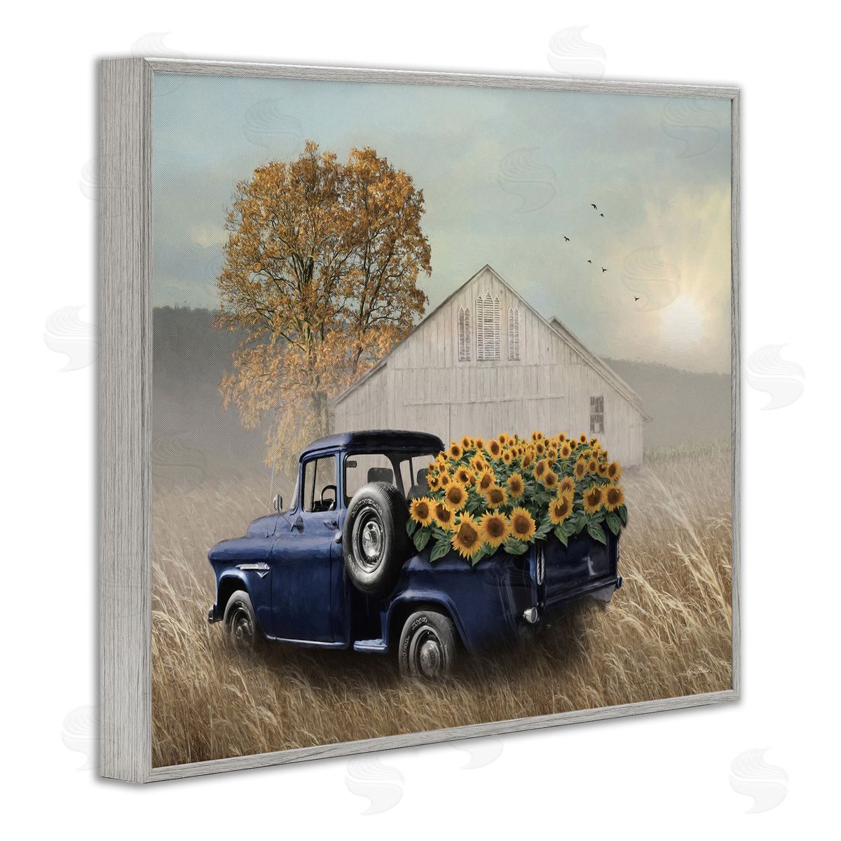 Sunflower Filled Truck Grey Frame Print Wall Art, Home Decor by Lori Deiter
