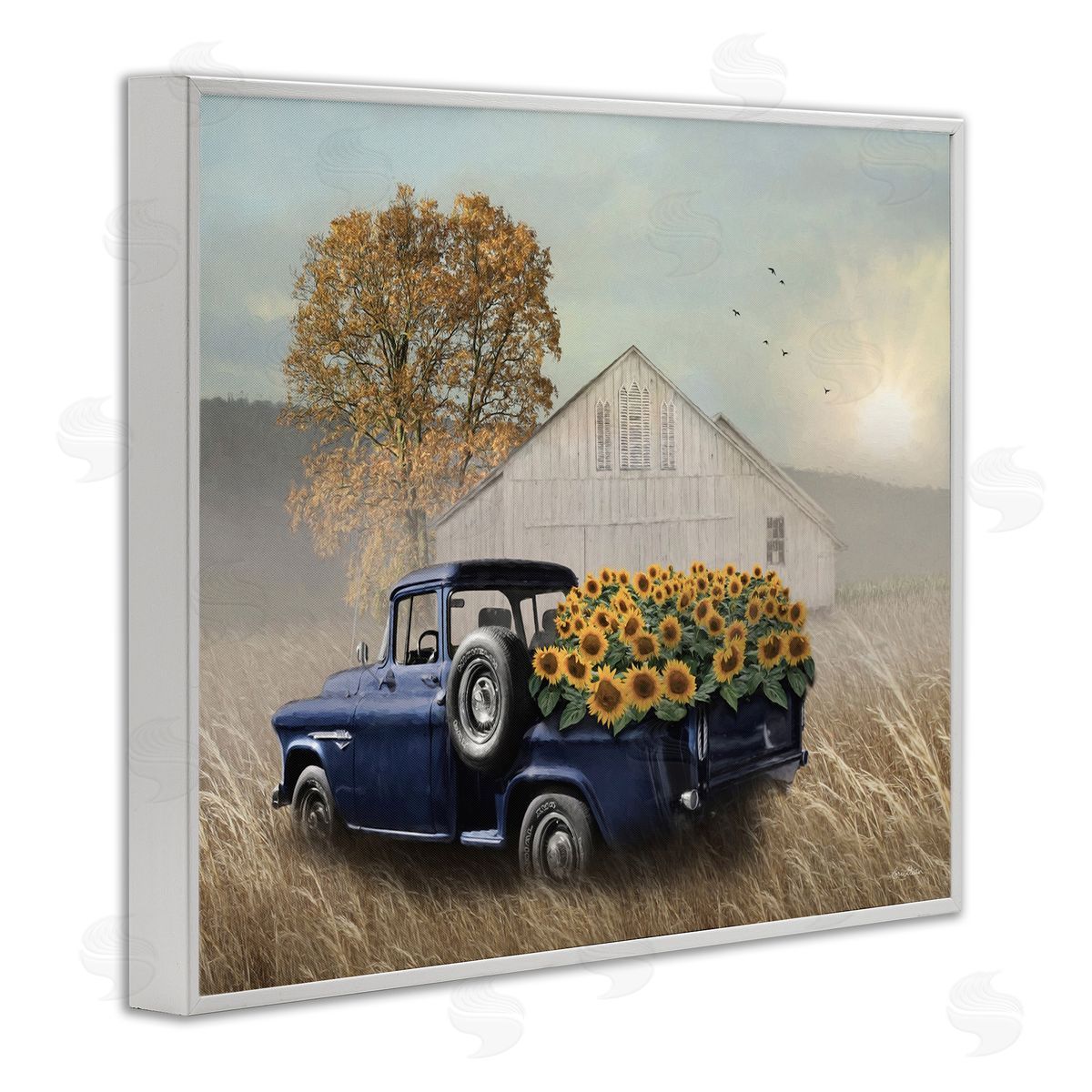 Sunflower Filled Truck White Frame Print Wall Art, Home Decor by Lori Deiter