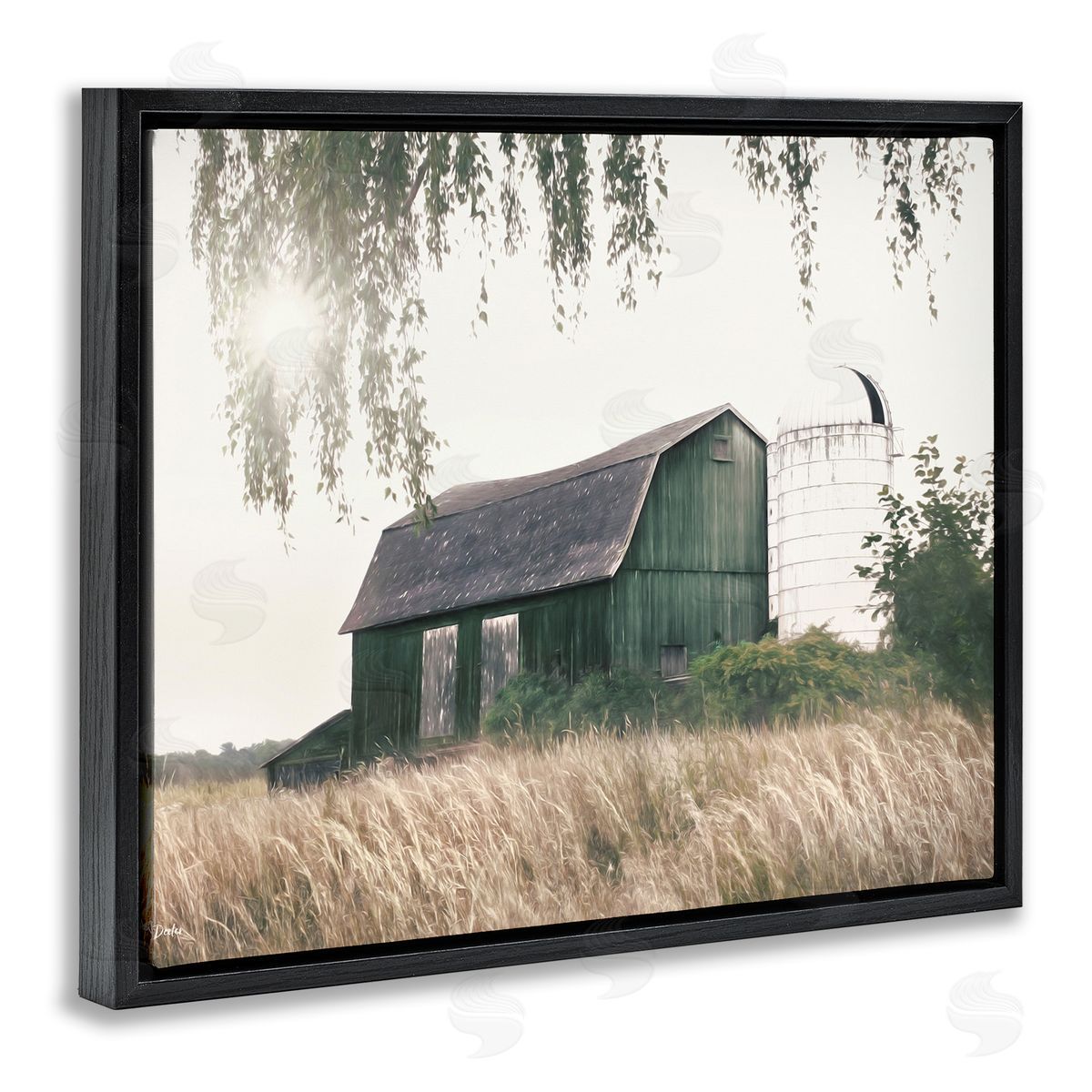 Green Rustic Barn Black Floating Frame Canvas Wall Art, Home Decor by Lori Deiter