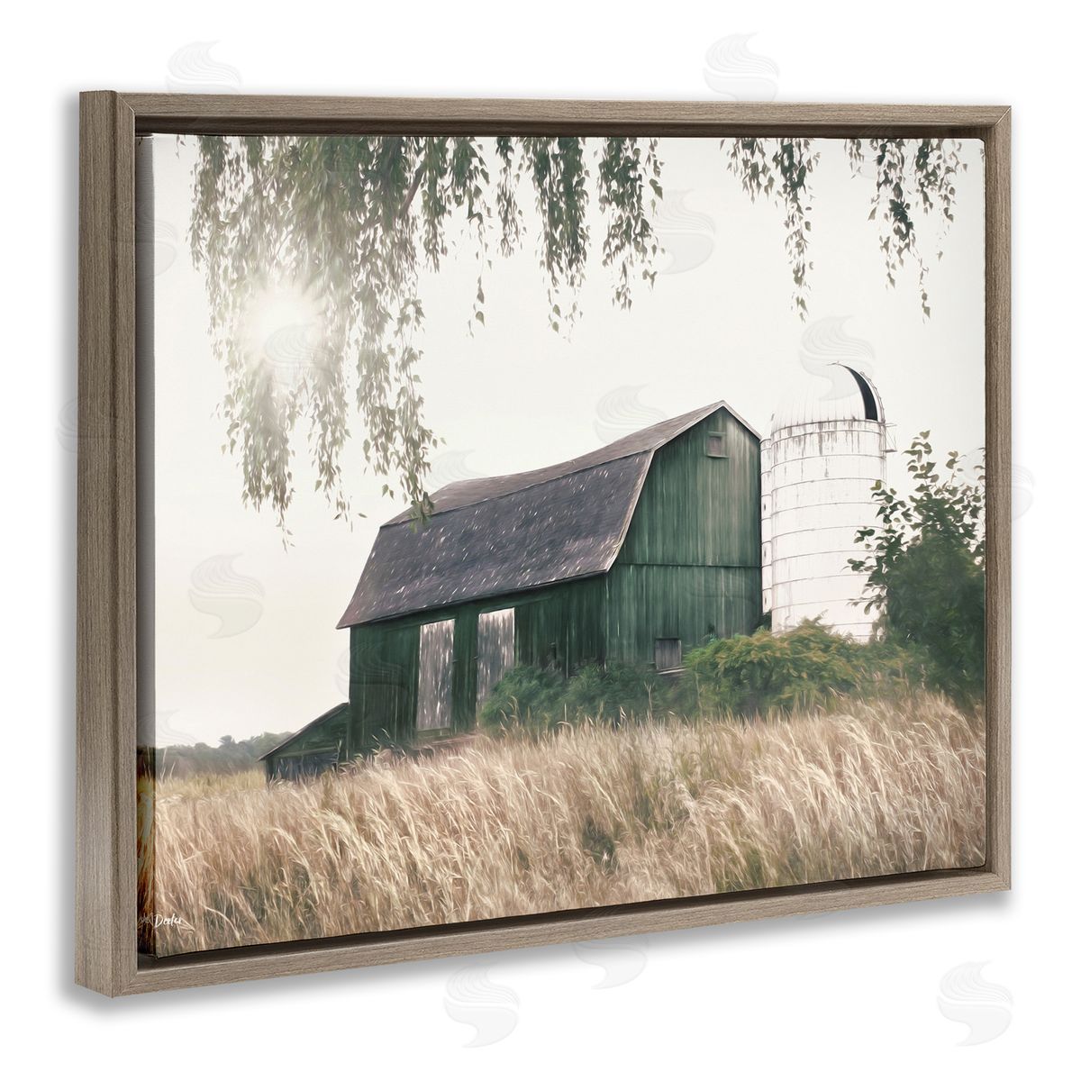 Green Rustic Barn Brown Floating Frame Canvas Wall Art, Home Decor by Lori Deiter