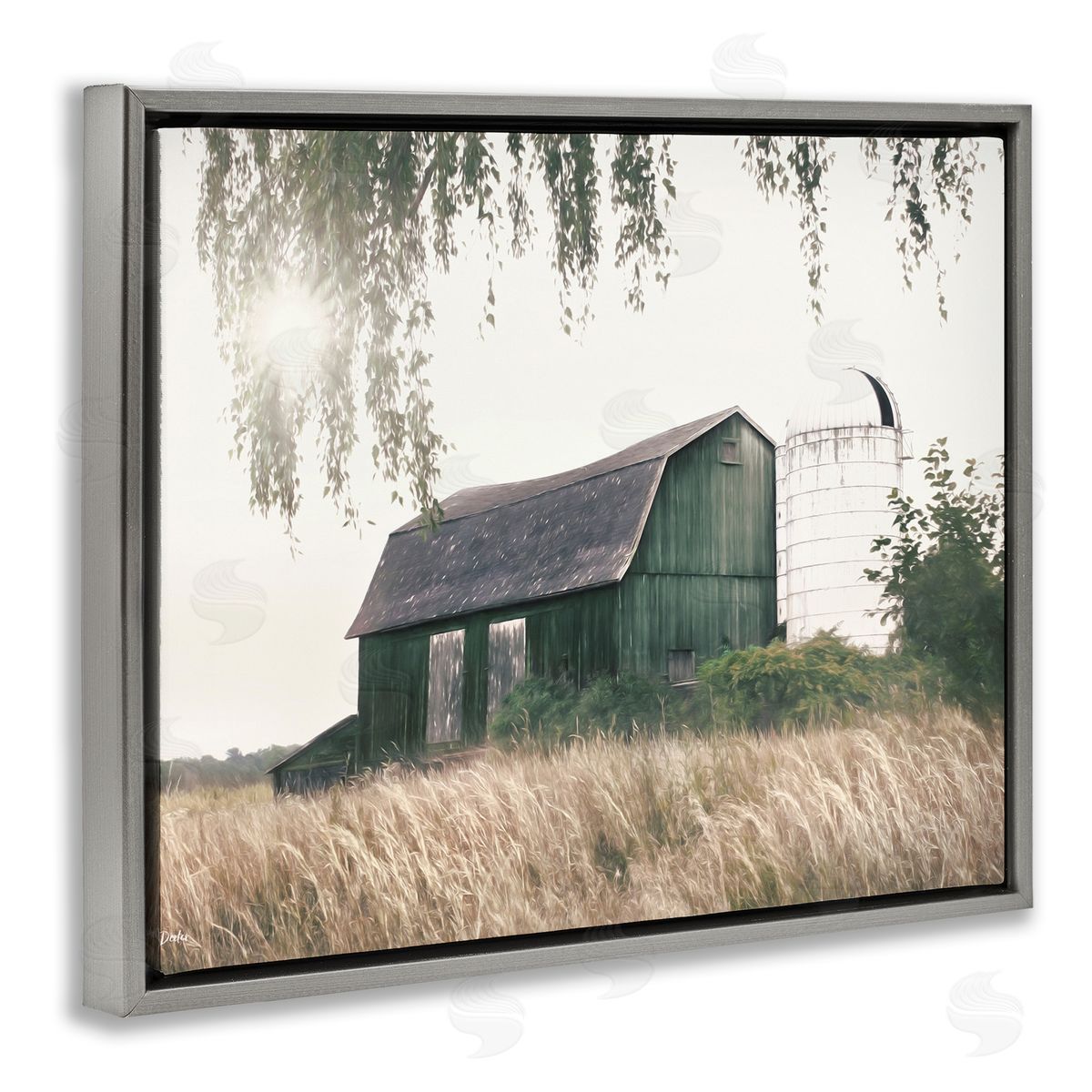 Green Rustic Barn Grey Floating Frame Canvas Wall Art, Home Decor by Lori Deiter