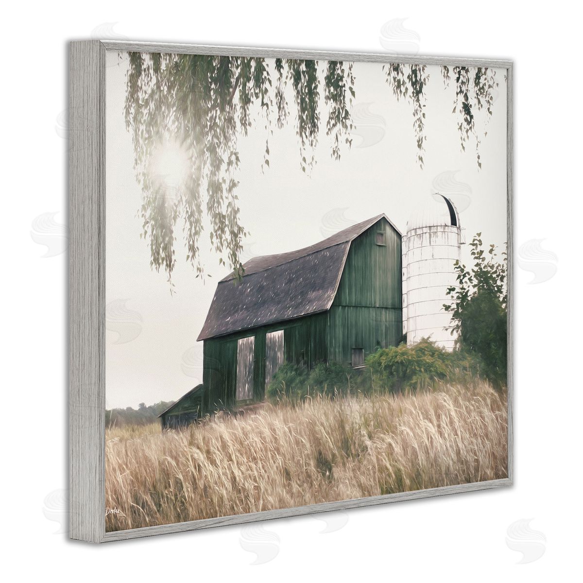 Green Rustic Barn Grey Frame Print Wall Art, Home Decor by Lori Deiter