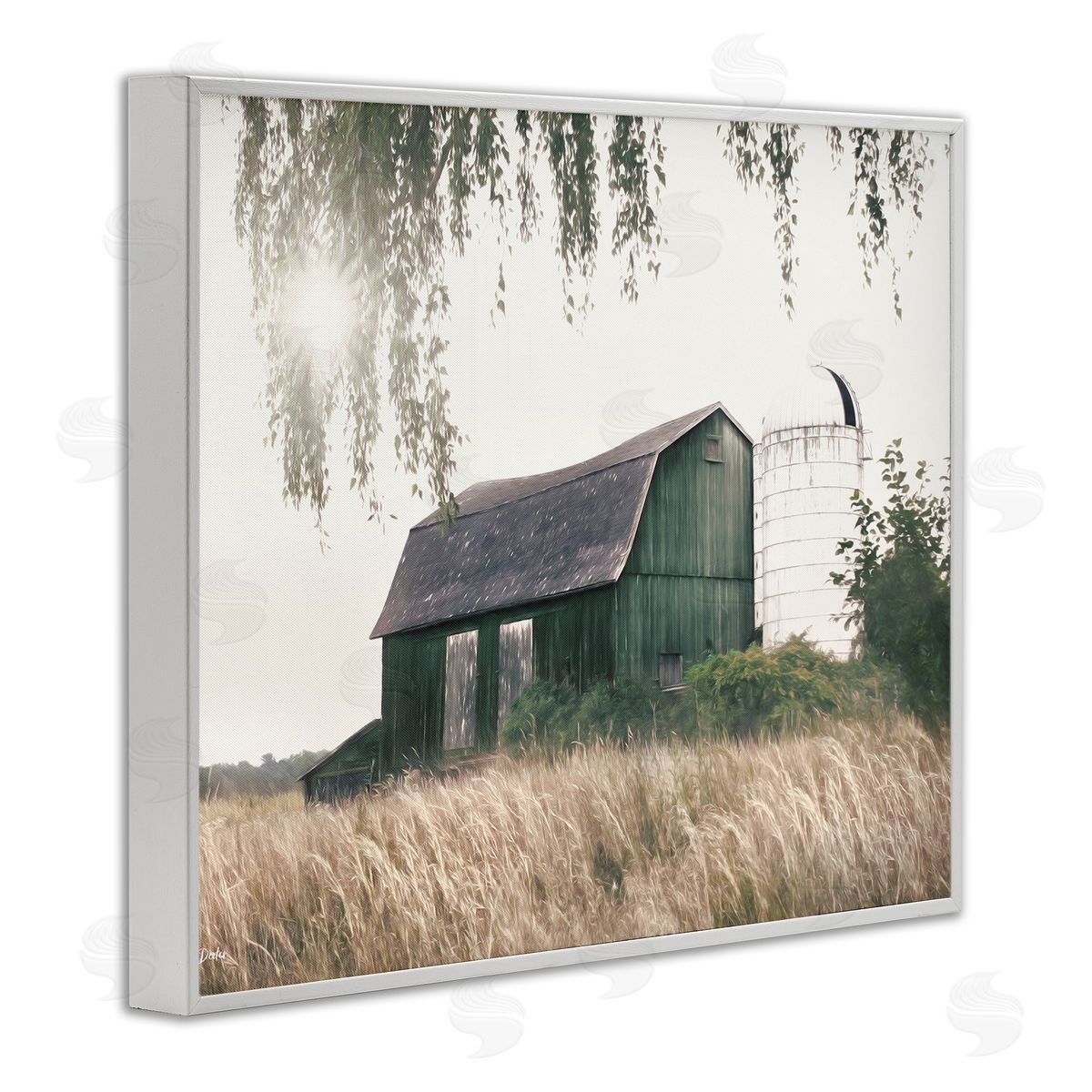 Green Rustic Barn White Frame Print Wall Art, Home Decor by Lori Deiter
