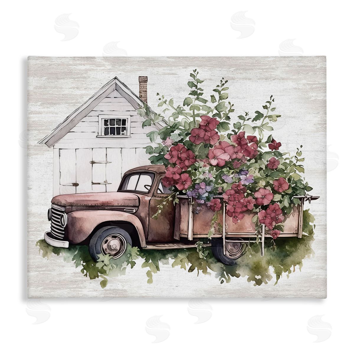 Burgundy Flowers Truck Canvas Wall Art, Home Decor by Lettered and Lined