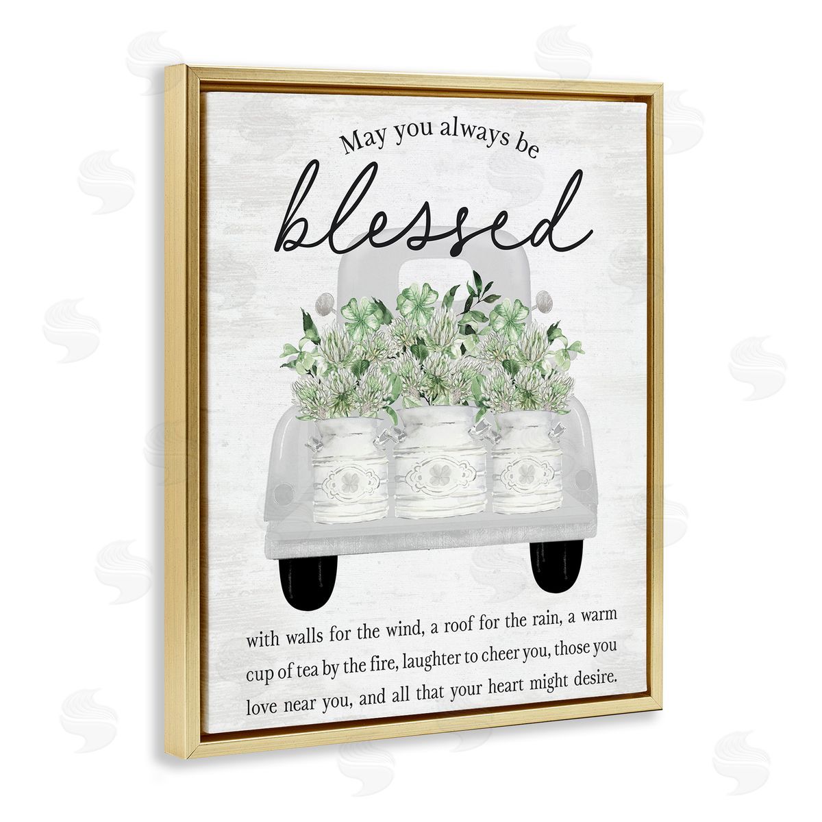Inspiring Blessed Phrase Gold Floating Frame Canvas Wall Art, Home Decor by Lettered and Lined