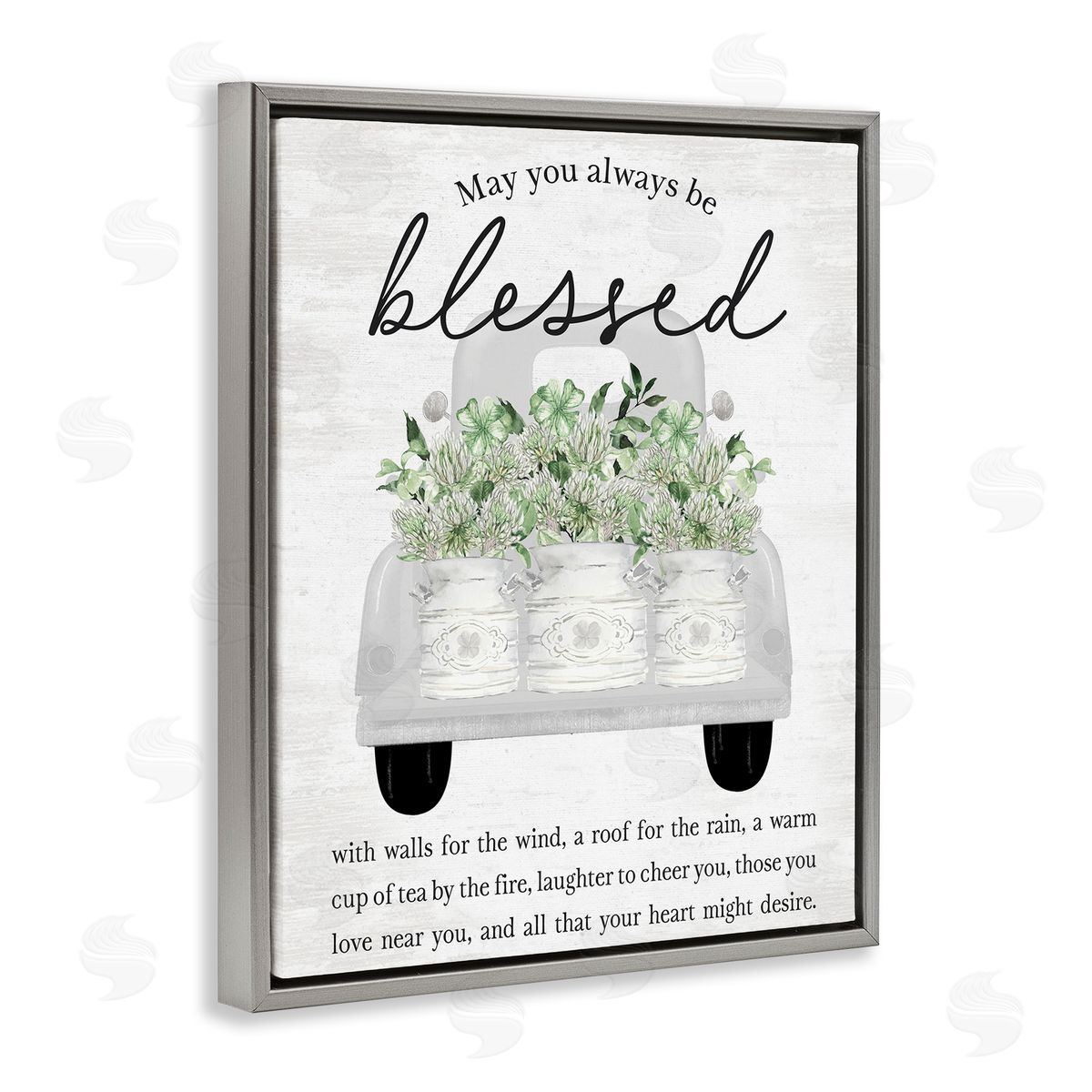 Inspiring Blessed Phrase Grey Floating Frame Canvas Wall Art, Home Decor by Lettered and Lined