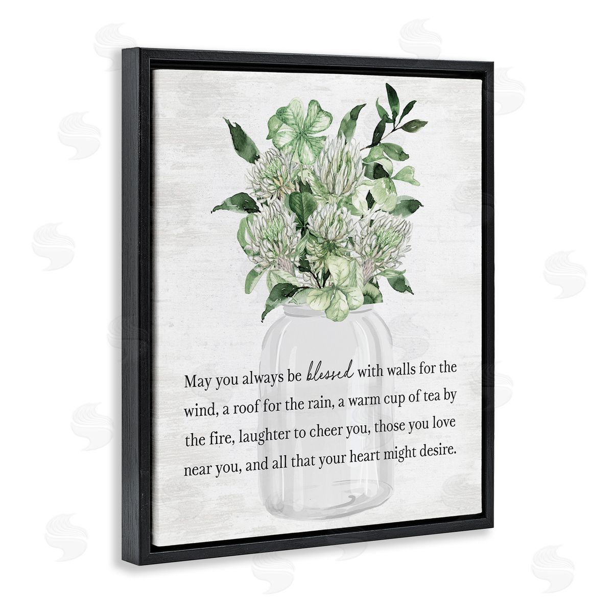 Spring Floral Blessing Black Floating Frame Canvas Wall Art, Home Decor by Lettered and Lined