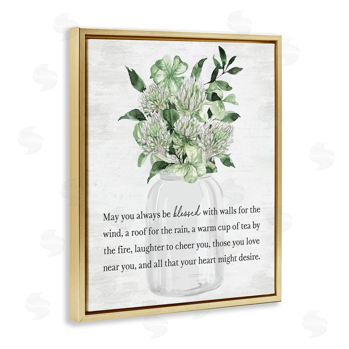 Spring Floral Blessing Gold Floating Frame Canvas Wall Art, Home Decor by Lettered and Lined