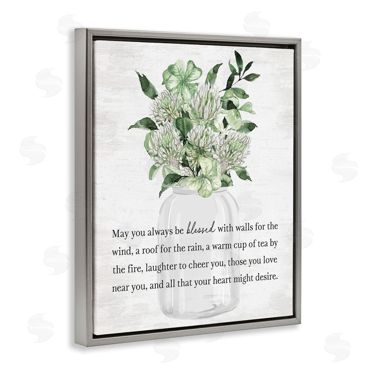 Spring Floral Blessing Grey Floating Frame Canvas Wall Art, Home Decor by Lettered and Lined