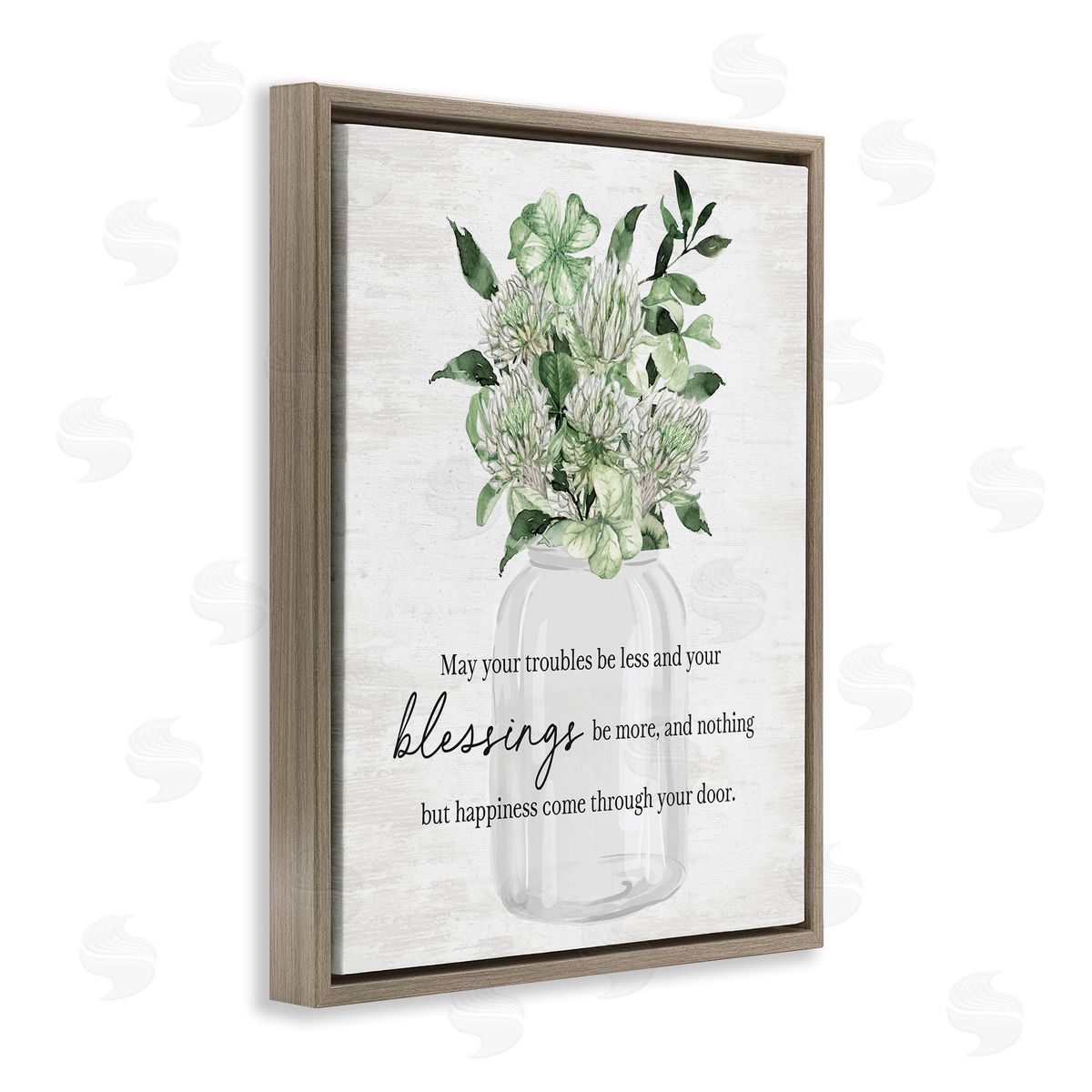 Lucky Clover Blessing Brown Floating Frame Canvas Wall Art, Home Decor by Lettered and Lined