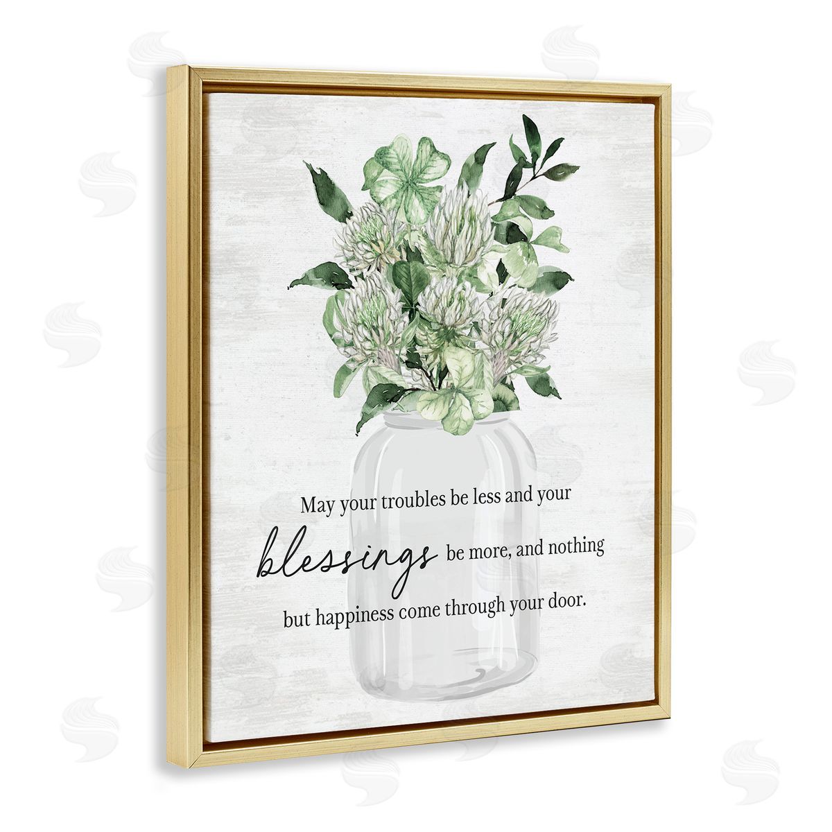 Lucky Clover Blessing Gold Floating Frame Canvas Wall Art, Home Decor by Lettered and Lined