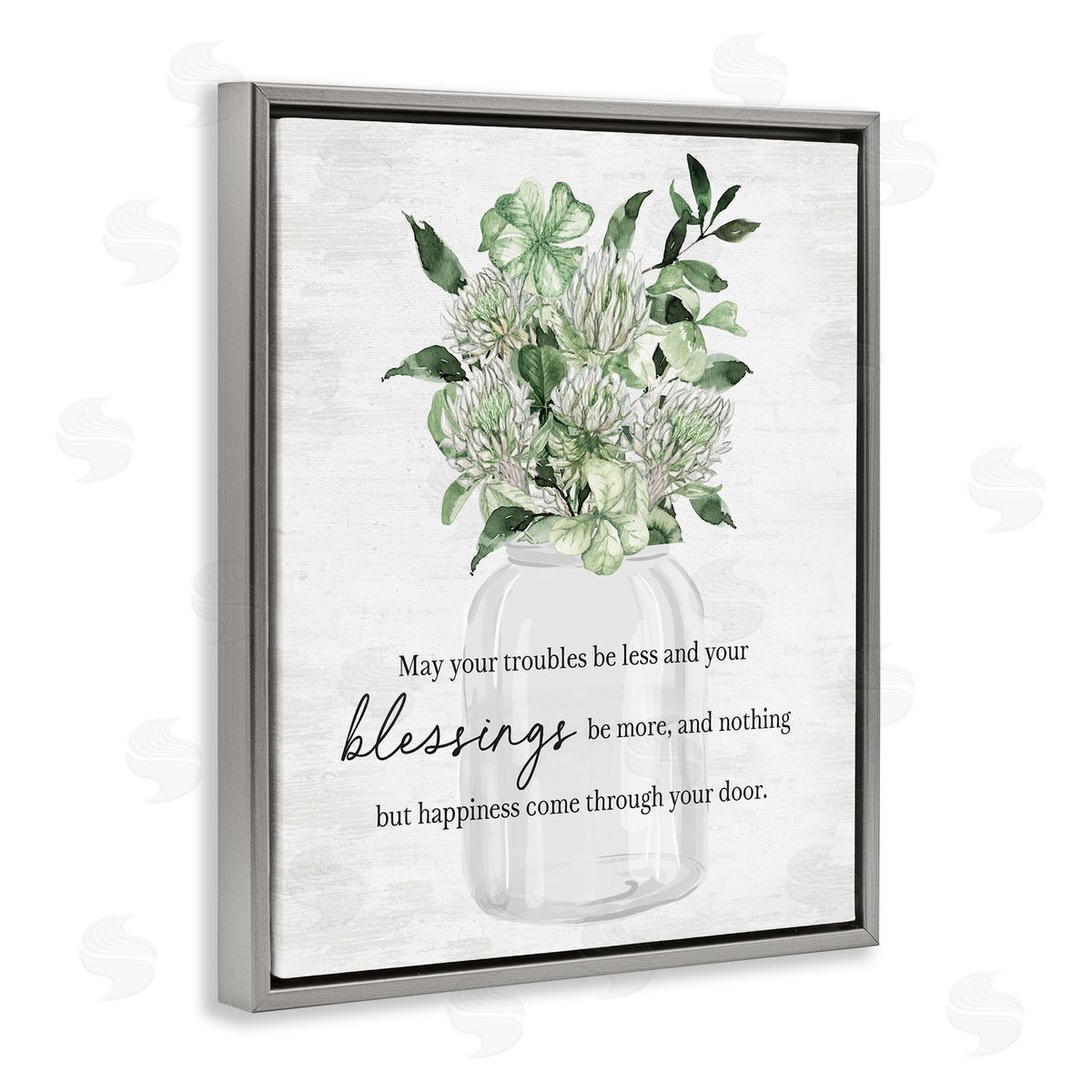 Lucky Clover Blessing Grey Floating Frame Canvas Wall Art, Home Decor by Lettered and Lined