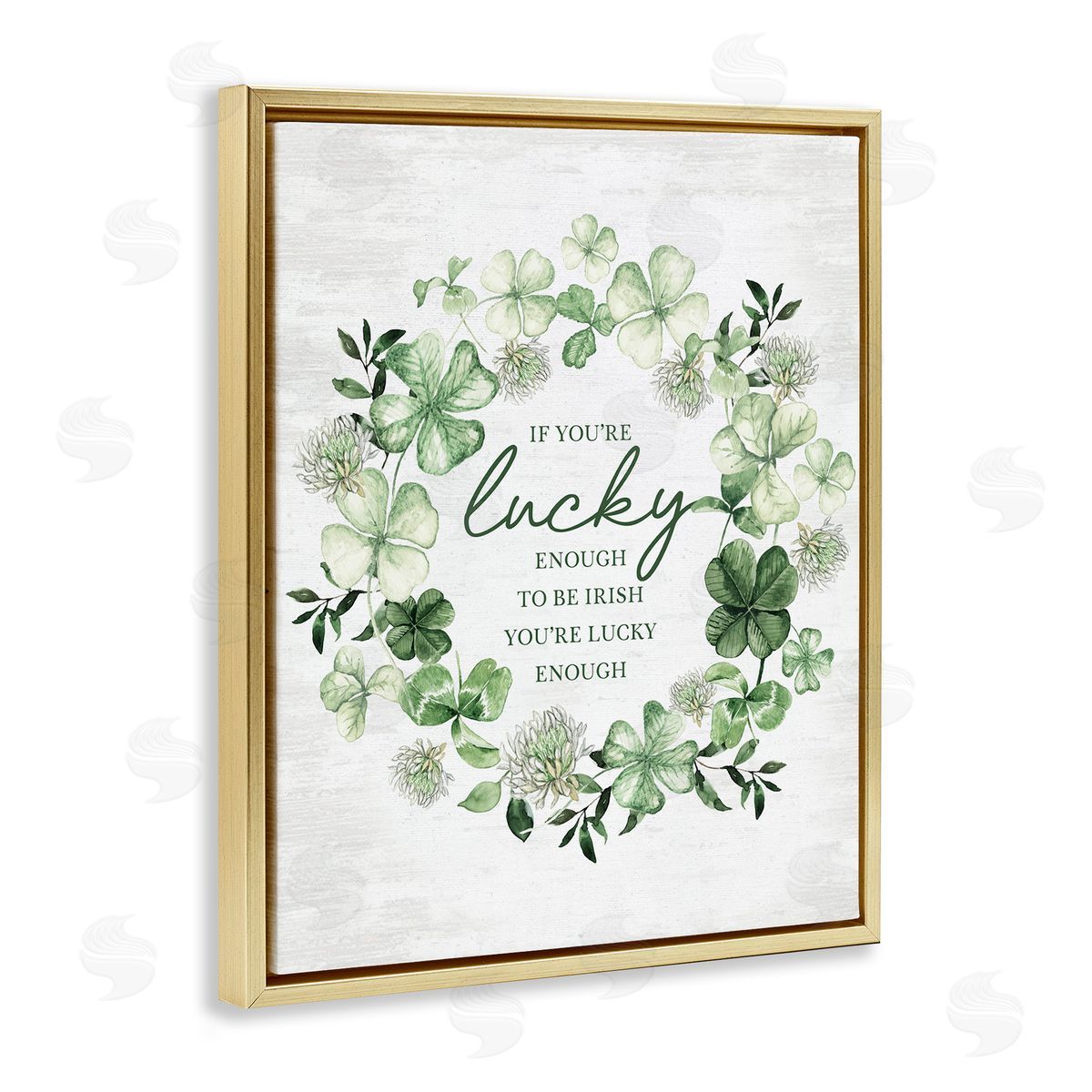 Inspiring Lucky Wreath Gold Floating Frame Canvas Wall Art, Home Decor by Lettered and Lined