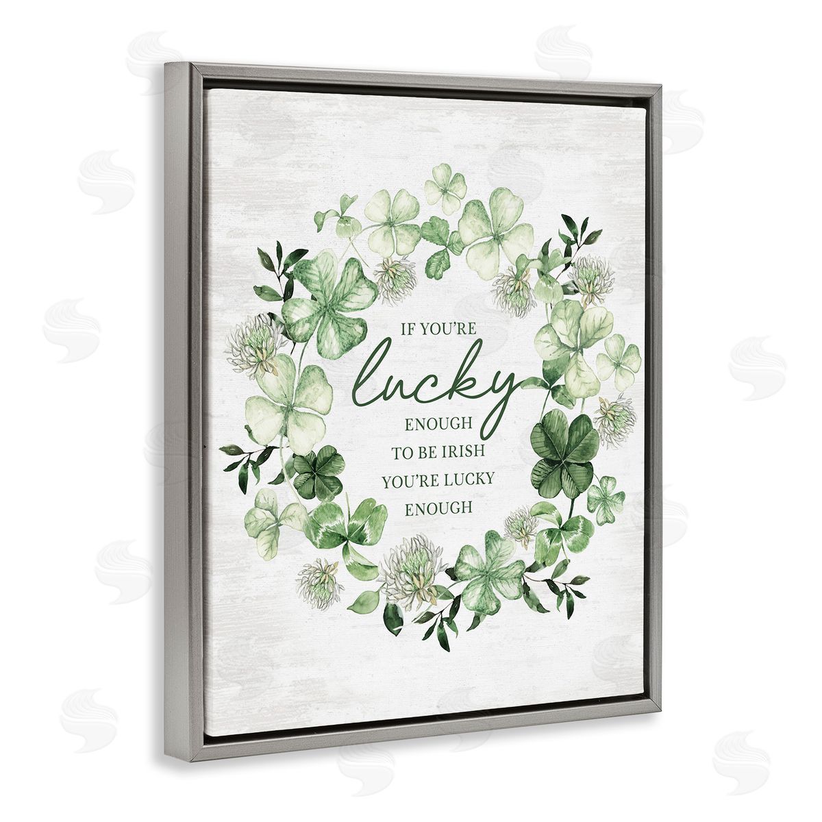 Inspiring Lucky Wreath Grey Floating Frame Canvas Wall Art, Home Decor by Lettered and Lined