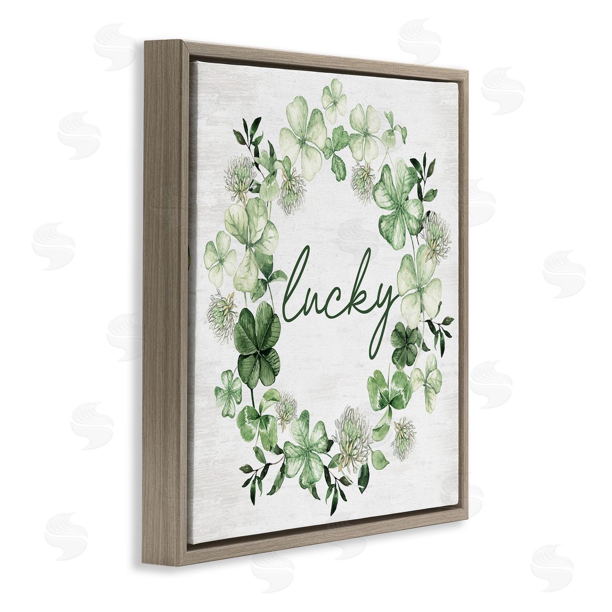 Lucky Clover Wreath Brown Floating Frame Canvas Wall Art, Home Decor by Lettered and Lined