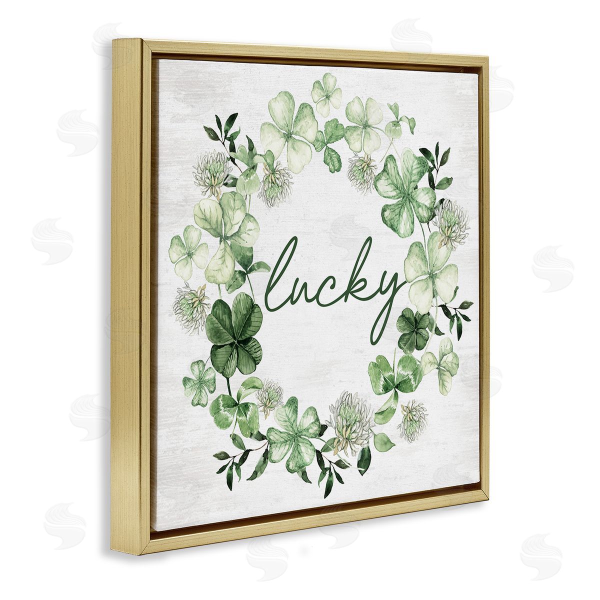 Lucky Clover Wreath Gold Floating Frame Canvas Wall Art, Home Decor by Lettered and Lined