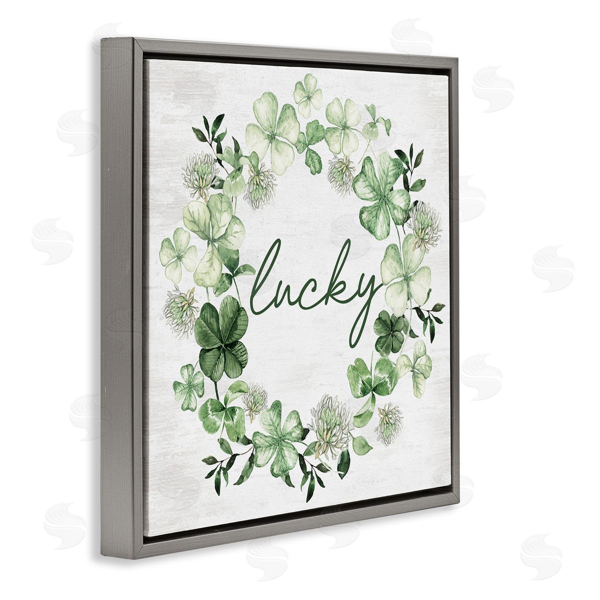 Lucky Clover Wreath Grey Floating Frame Canvas Wall Art, Home Decor by Lettered and Lined