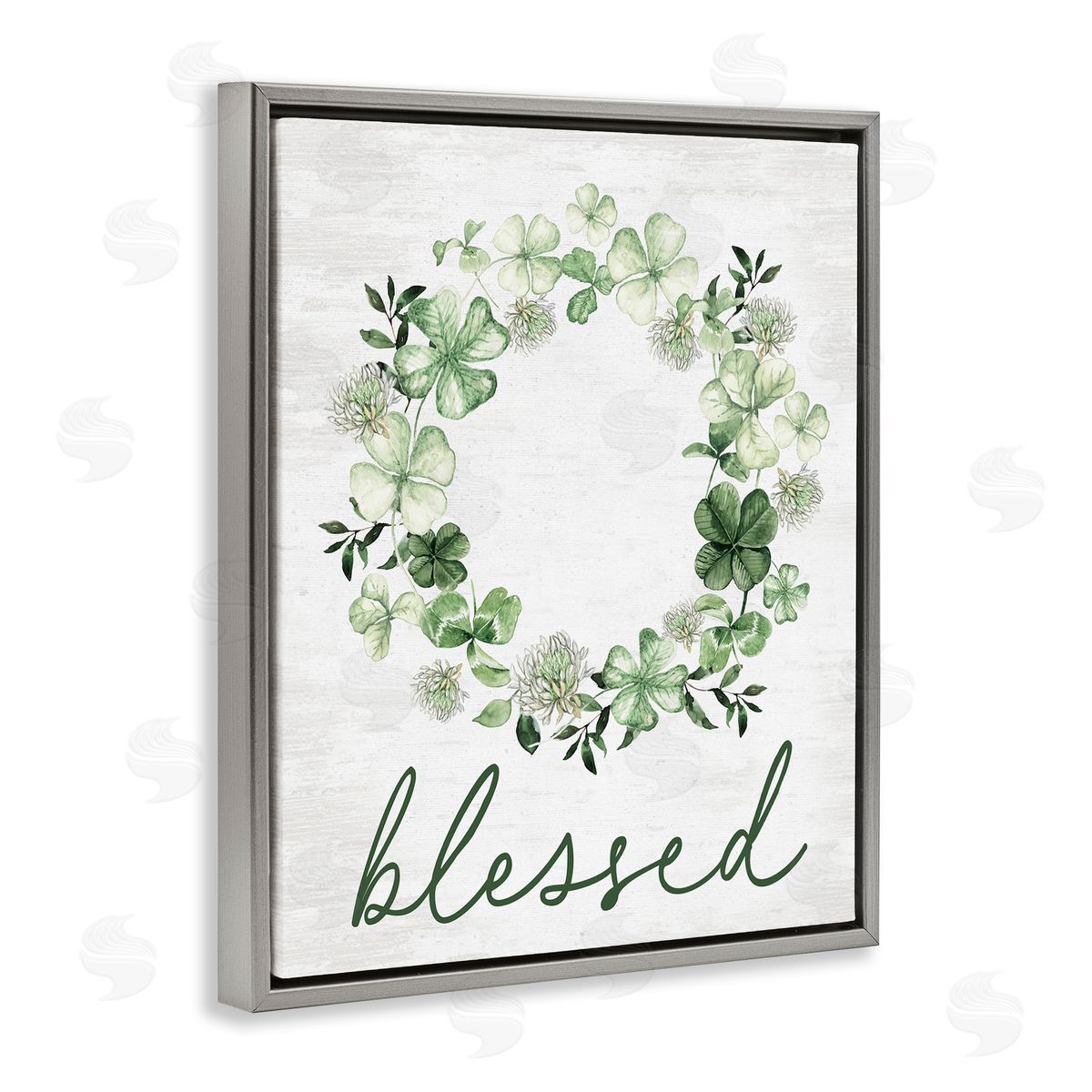 Blessed Clover Wreath Grey Floating Frame Canvas Wall Art, Home Decor by Lettered and Lined