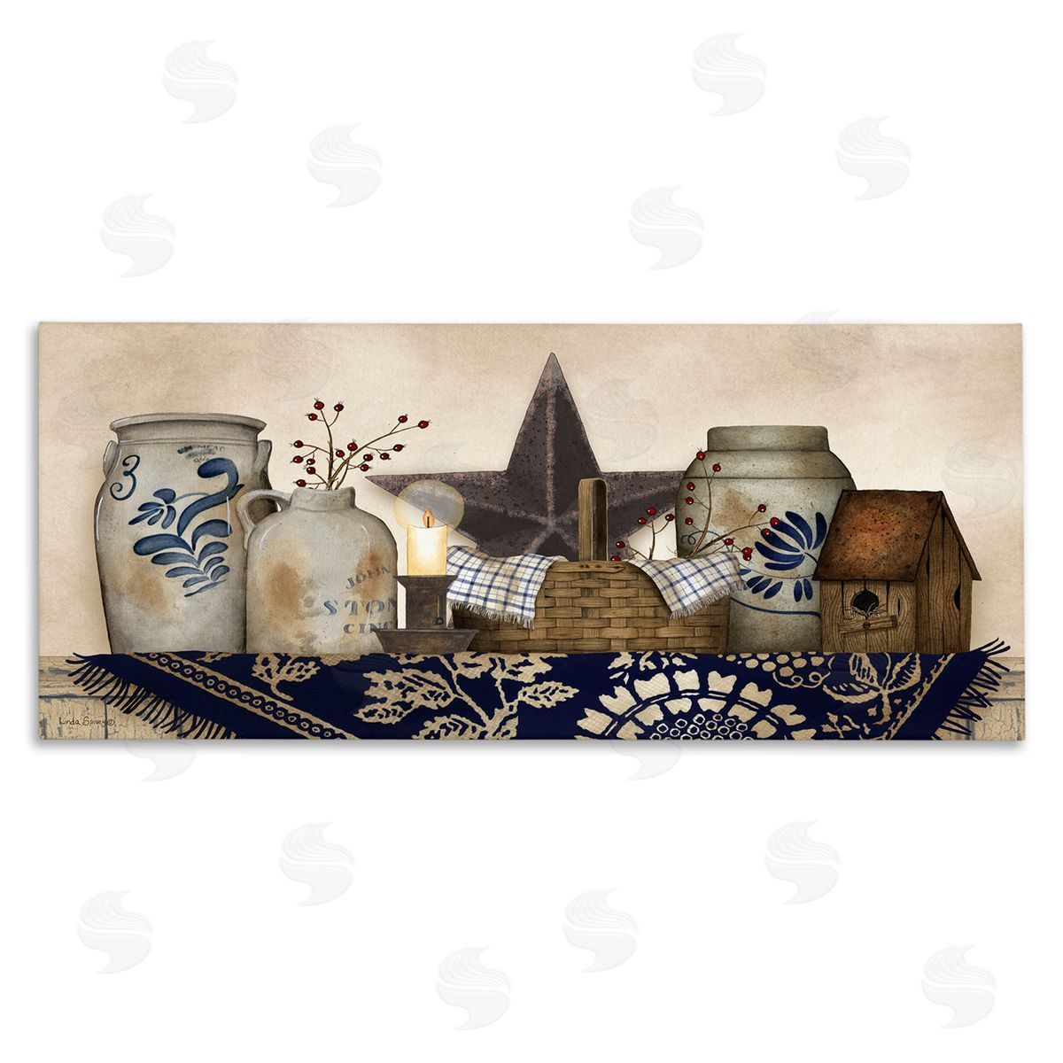 Rustic Pottery Jars Canvas Wall Art, Home Decor by Linda Spivey