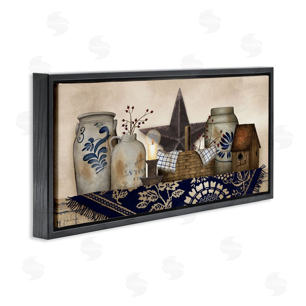 Rustic Pottery Jars Black Floating Frame Canvas Wall Art, Home Decor by Linda Spivey