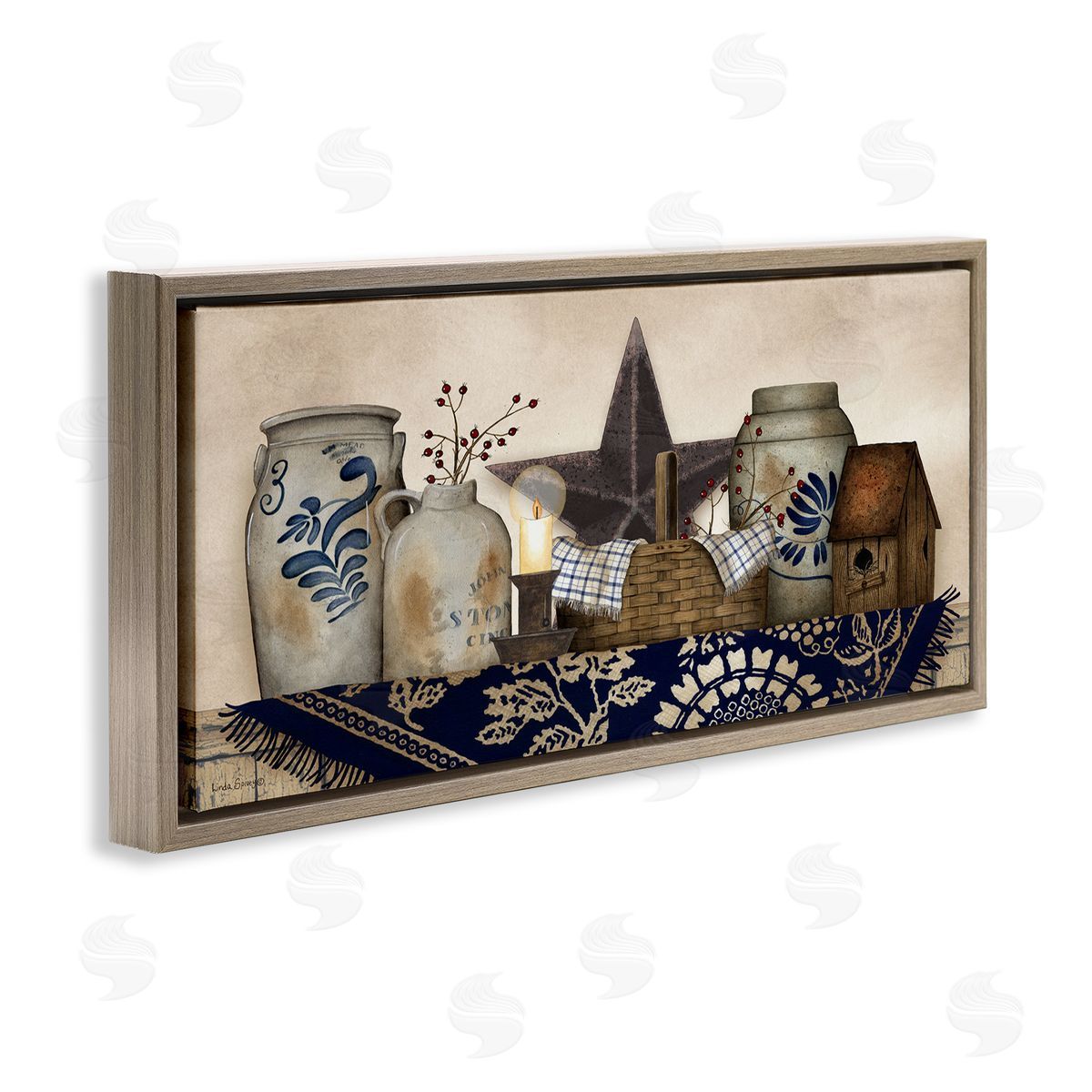 Rustic Pottery Jars Brown Floating Frame Canvas Wall Art, Home Decor by Linda Spivey