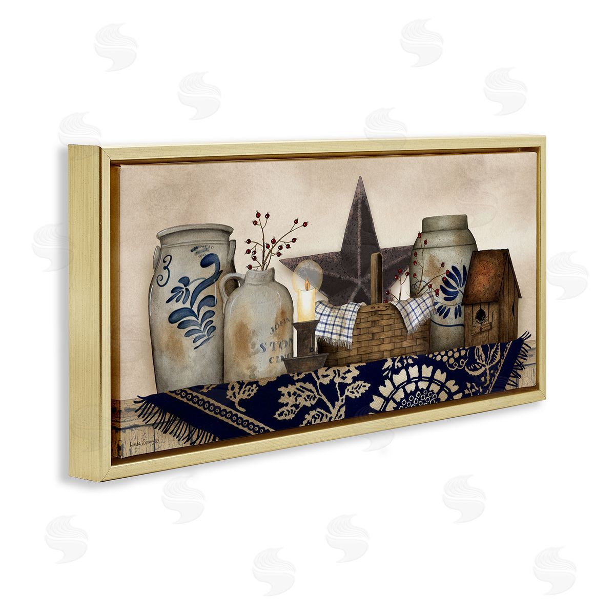 Rustic Pottery Jars Gold Floating Frame Canvas Wall Art, Home Decor by Linda Spivey