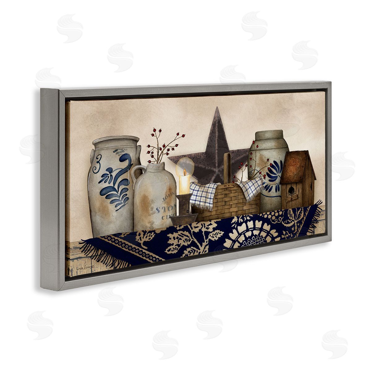 Rustic Pottery Jars Grey Floating Frame Canvas Wall Art, Home Decor by Linda Spivey