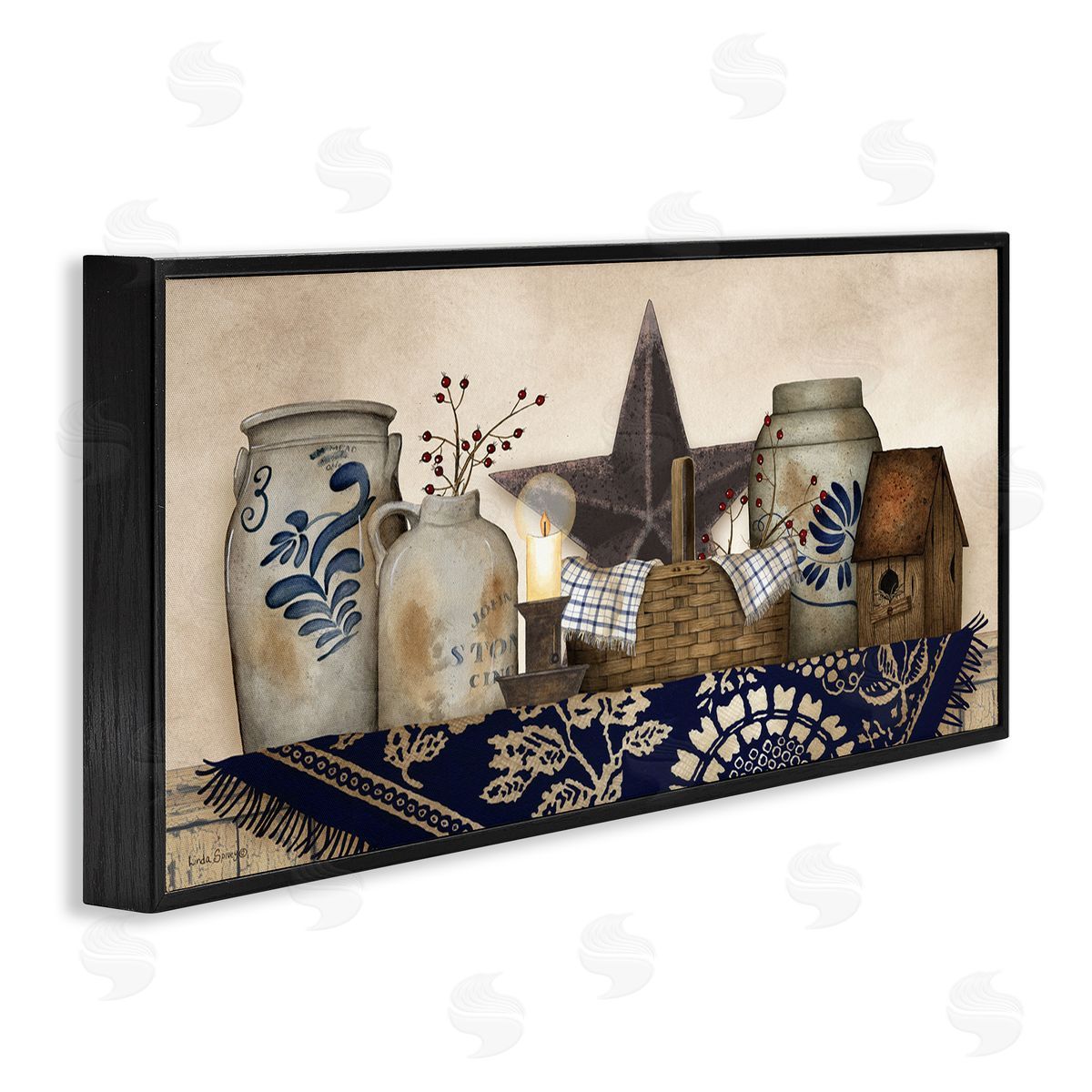 Rustic Pottery Jars Black Frame Print Wall Art, Home Decor by Linda Spivey