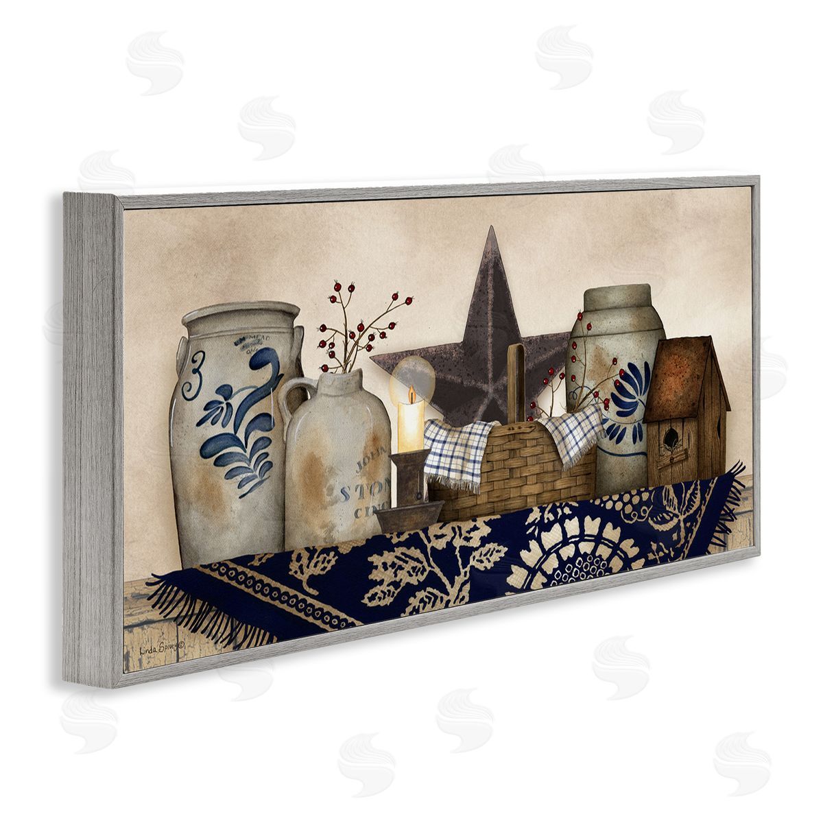 Rustic Pottery Jars Grey Frame Print Wall Art, Home Decor by Linda Spivey