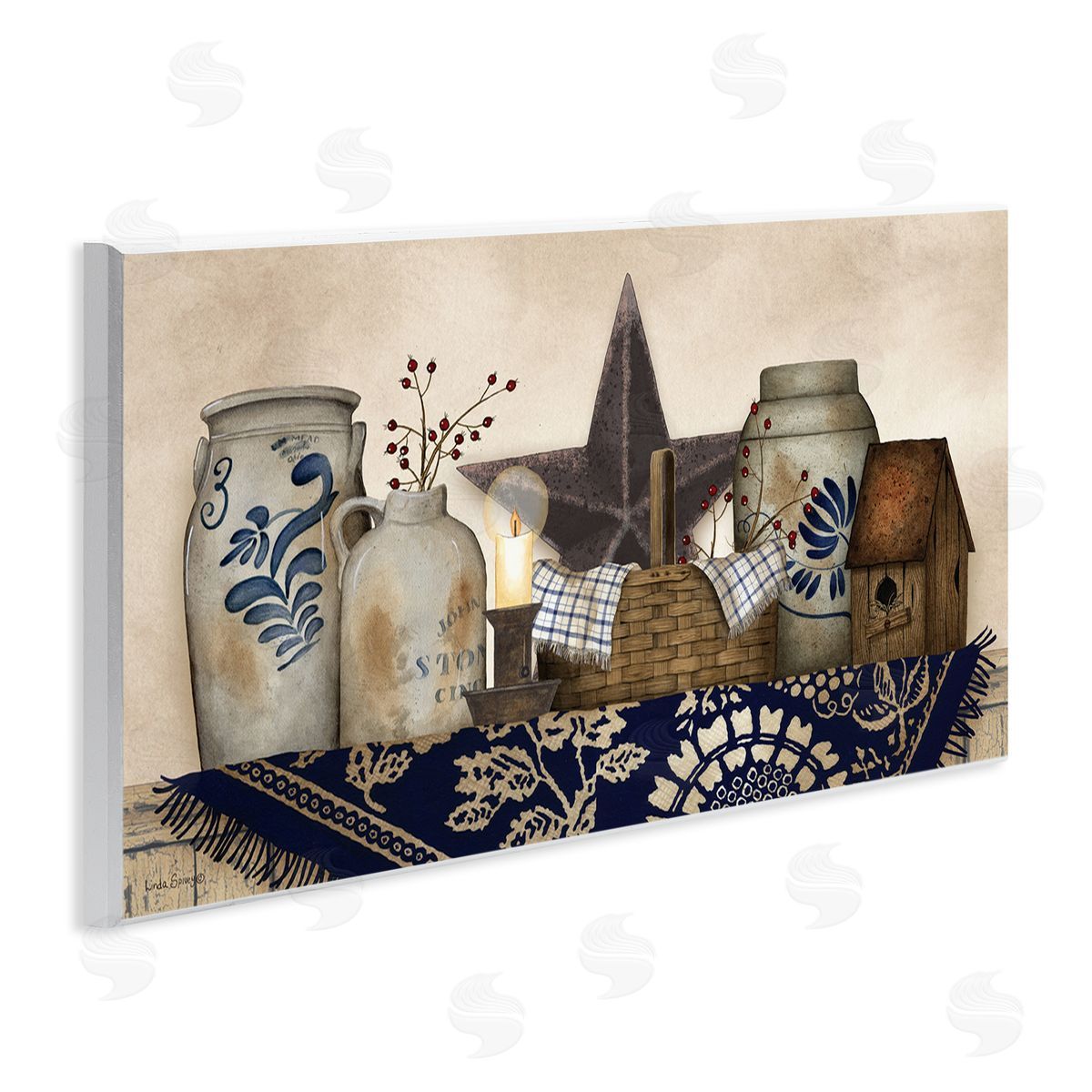 Rustic Pottery Jars Wood Plaque Wall Art, Home Decor by Linda Spivey