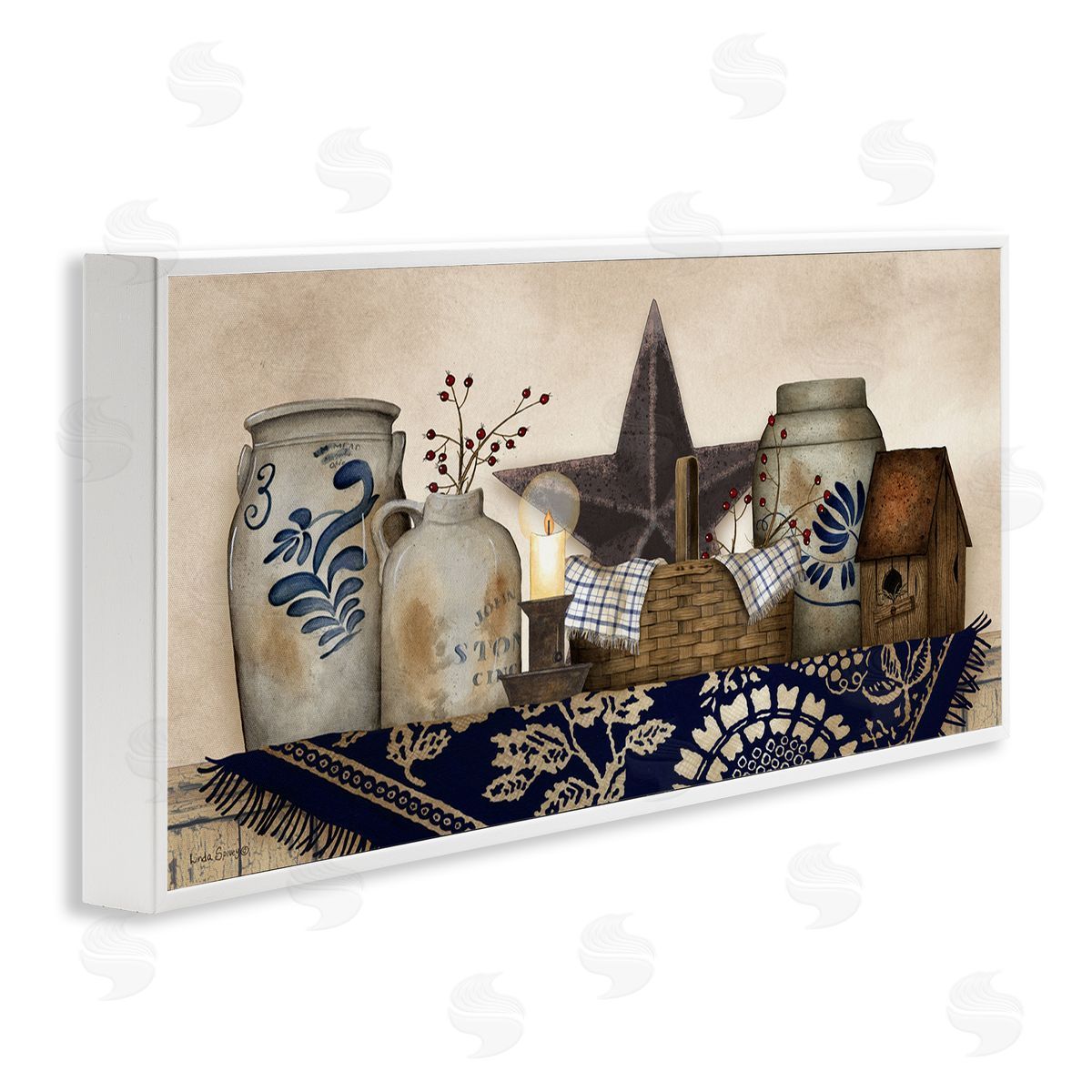Rustic Pottery Jars White Frame Print Wall Art, Home Decor by Linda Spivey