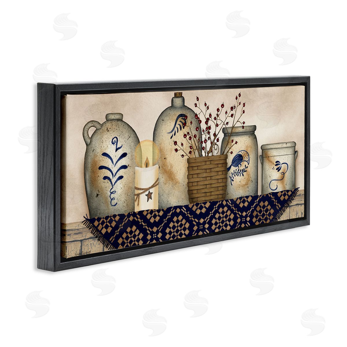 Rustic Kitchen Jars Black Floating Frame Canvas Wall Art, Home Decor by Linda Spivey
